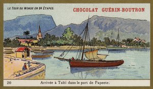 Przybycie do portu Papeete na Tahiti (chromolitho) autorstwa French School