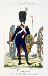 Artylerzysta Gwardii Królewskiej z armatą, z Troupes Francaises, wyd. chez Basset, Paryż, ok. 1790 autorstwa French School