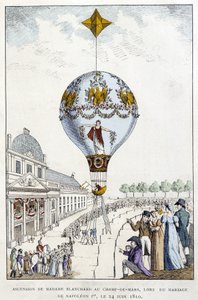 Wniebowstąpienie Madame de Blanchard na Champs-de-Mars, na weselu Napoleona 1, 24 czerwca autorstwa French School