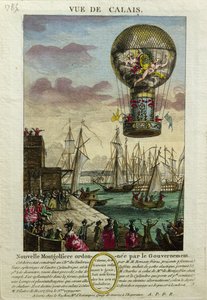Wejście balonu na ogrzane powietrze Mongolfiere w Calais w 1785 r. autorstwa French School