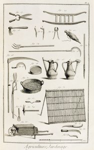 Asortyment narzędzi ogrodniczych, z Encyclopedie des Sciences et Metiers autorstwa Denisa Diderota (1713-84) opublikowany ok. 1770 autorstwa French School