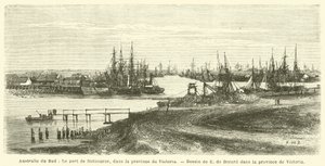 Australia Południowa, Port of Melbourne, Prowincja Wiktoria (grawerowanie) autorstwa French School