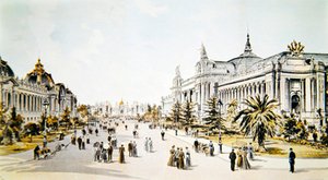 Avenue Nicholas II przedstawiająca Grand Palais i Petit Palais podczas Exposition Universelle w Paryżu, ilustracja z „L