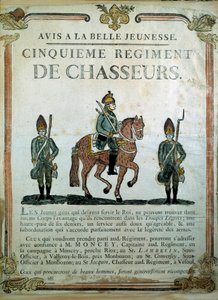 Avis à la Belle Jeunesse, plakat rekrutacyjny do 5 Pułku Łowców z XVIII wieku. Paryż, Musée de l