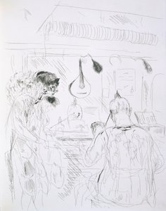 Scena za kulisami w paryskim Bal de Nuit lub cyrku, z Paris Sketches: Etchings by Forain i Raffaelli, 1880 autorstwa French School