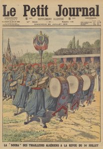 Orkiestra algierskich tyralierów maszerująca w paradzie wojskowej z okazji Dnia Bastylii w Paryżu (kolor lito) autorstwa French School
