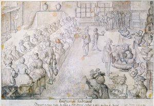 Bankiet na Turnieju Sandricourt w 1493 (brązowy tusz i ołówek na papierze) autorstwa French School