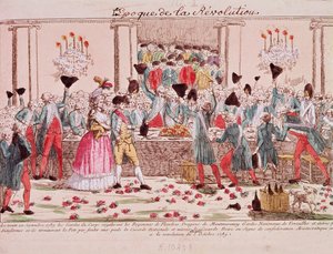 Bankiet wydany 1 października 1789 r. przez straż przyboczną króla na powitanie przybycia Pułku Flandrii (rycina) autorstwa French School
