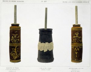 Baraty (do wyrobu masła) w obrobionej glinie zachowanej w Muzeum Alzackim, v.1800 autorstwa French School