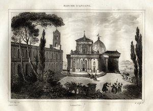 Bazylika della Santa Casa - Loreto - Sanktuarium Lorette - Loreto - Bazylika Matki Bożej z Loreto - Święty Dom Loreto lub Dom Nazaretu - Grawerowanie z "" Malowniczych Włoch" - Historyczne i opisowe malarstwo Włoch "M. de Norvins, Ch. N autorstwa French School