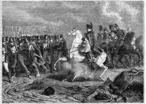 Bitwa pod Arcis-sur-Aube, 20-21/3/1814 - pocisk eksploduje pod koniem cesarza Napoleona - Bitwa pod Arcis-sur-Aube (Arcis sur Aube) 20 i 21 marca autorstwa French School