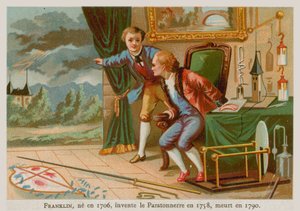 Benjamin Franklin, wynalazca piorunochronu i jeden z Ojców Założycieli Stanów Zjednoczonych (1706-1790) autorstwa French School