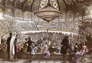 Berlioz dyryguje swoim koncertem 19 stycznia 1845 w Cirque Olympique w Paryżu - Hector Berlioz (1803-1869), w sali Cyrku Olimpijskiego Pól Elizejskich w Paryżu autorstwa French School
