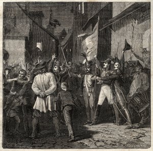 Bertons Conspiracy 1822 - Generał Jean Baptiste Breton (Jean-Baptiste) dit Berton (1769-1822) ustanowił rząd tymczasowy w Thouars w 1822 roku - autorstwa French School