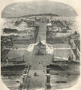 Widok z lotu ptaka na Place de la Concorde, rue Royale z kościołem Madeleine - Grawerowanie w „Tableau-de-Paris” autorstwa Edmonda Texiera 1852 autorstwa French School