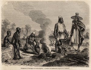 Kowal ma pracę w Fouta Djalon (Senegal), rysunek Hadamarda, aby zilustrować podróż porucznika Lamberta do Fouta Djalon w 1860 roku. Grawerowanie w „” Le tour du monde”” 1861. Kolekcja Selvy. autorstwa French School