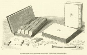 Pudełko na katalog, nowy system w użyciu w Bibliotheque Sainte-Genevieve (grawerowanie) autorstwa French School