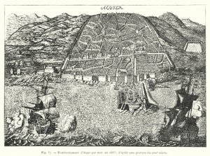 Bombardowanie Algieru drogą morską w 1683 r.; po rycinie z XVII wieku (grafika) autorstwa French School