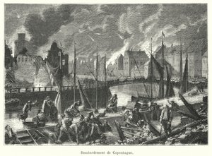 Bombardowanie Kopenhagi (grawerowanie) autorstwa French School