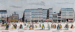Boulevard Poissonniere i Boulevard Montmartre - bazar przemysłu - Rue Montmartre - Theatre des Varietes i passage des Panoramas - Grawerowanie w „Tableau-de-Paris” autorstwa Edmonda Texiera 1852 autorstwa French School
