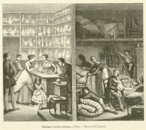 Sklep i zaplecza, w Paryżu (grawerowanie) autorstwa French School