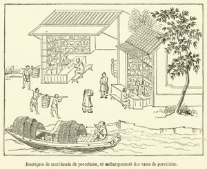 Sklepy kupców porcelany i zaokrętowanie wazonów porcelanowych (grawerowanie) autorstwa French School