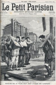 Boxer Revolt w Chinach w 1898: Rewolty pod pręgierzem za atakowanie Europejczyków. Okładka „Le petit parisien”” z 1898 r. autorstwa French School