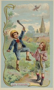 Chłopiec zabija ptaka z procy autorstwa French School