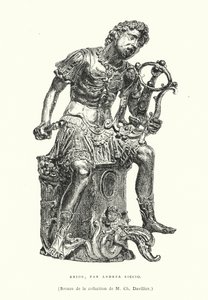 Brązowa figura starożytnego greckiego poety Ariona, autorstwa włoskiego renesansowego rzeźbiarza Andrei Riccio, koniec XV lub początek XVI wieku (rycina) autorstwa French School
