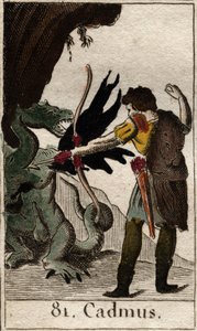 Cadmos (Kadmos lub Cadmus) zabija smoka (Cadmus walczący ze smokiem). Z „Mitologii młodości” Pierre