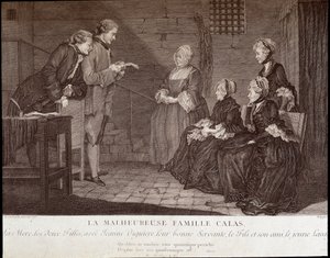 Sprawa Calasa: Nieszczęśliwa rodzina Jeana Calasa (zm. 1762): matka, dwie córki, z Jeanne Viguiere, ich dobrą służącą, synem i jego przyjacielem, v.1762. autorstwa French School