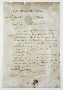 Wezwanie Maximiliena de Robespierre (1758-94) do wstąpienia do Komuny, 9 Thermidor An 2 (27 lipca 1794) (pióro i atrament na papierze) autorstwa French School