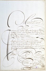 Kaligrafia: List z kontami wykaligrafowany około 1678 roku przez Francois de Bruyn. autorstwa French School