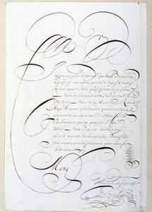 Kaligrafia: List z kontami wykaligrafowany około 1678 roku przez Francois de Bruyn. Biblioteka Historyczna Miasta Paryża autorstwa French School