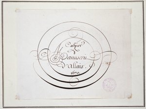 Kaligrafia: fragment rękopisu z 1670 r. autorstwa Jeana Baptiste Alais de Beaulieu fils, „” Notatnik rękopisu Alais autorstwa French School