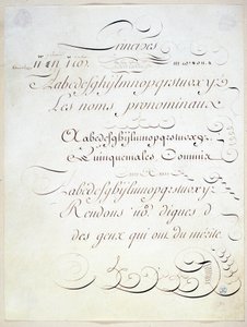Kaligrafia: Rękopis przedstawiający zasadę trzech pism francuskich, pod koniec XVIII wieku autorstwa Andre Tardieu. autorstwa French School