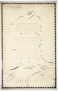 Kaligrafia: Utwór na przyjęcie z 1737 r. autorstwa Andre Francois Rolanda. autorstwa French School