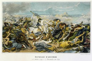 Kampania (wyprawa) egipska (1798-1801): Joachim Murat (1767-1815) podczas bitwy pod Abukir 25 lipca 1799, podczas której Bonaparte odrzucił Turków do morza. autorstwa French School