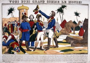 Kampania (wyprawa) egipska (1798-1801) prowadzona przez Napoleona Bonaparte w 1799 r. Obraz Epinal autorstwa French School