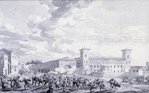 Kampania włoska: widok buntu miasta Paryża przeciwko francuskiej okupacji w maju 1796 r. Anonimowy rysunek. Paryż, Muzeum Luwr autorstwa French School