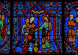 Małżeństwo w Kanie: Chrystus zamienia wodę w wino (w30a) autorstwa French School