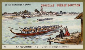 Wyścig kajakowy w Mytho, Cochinchina (chromolitho) autorstwa French School