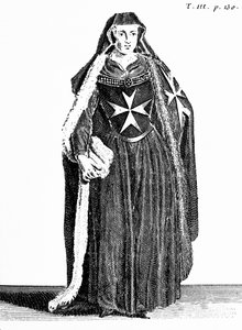 Kanoniczka Zakonu św. Jana Jerozolimskiego w okresie rodyjskim, ilustracja z „Histoire et Costumes des Ordres Monastiques” Pierre