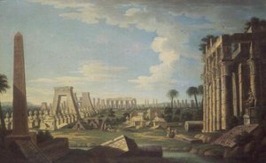 Capriccio z Egipskimi Ruinami (olej na desce) autorstwa French School