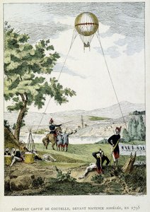 Aerostat uwięziony przez Jean Marie Joseph (Jean-Marie-Joseph) Coutelle (1748-1835), przed oblężeniem Moguncji autorstwa French School