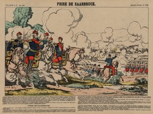 Wychwytywanie Saarbrucken przez francusko-pruską wojnę, 2 sierpnia 1870 (kolorowe grawerowanie) autorstwa French School
