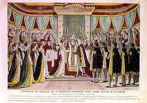 Kardynał Joseph Fesch (1763-1839) błogosławiący ślub Napoleona Bonaparte I (1769-1821) i Marie-Louise de Habsbourg-Lorraine w kaplicy Luwru, 2 kwietnia 1810 autorstwa French School