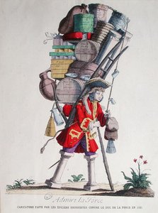 Karykatura Henri Jacques Nompar de Caumont (1675-1726), 5. Duc de la Force, wykonana przez „Epiciers Droguistes” (ogólni sklepikarze i sklep spożywczy) autorstwa French School