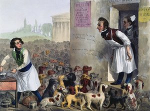 Karykatura paryżan zajmujących się wściekłymi psami, ok. 1840 r.