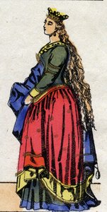 Dynastia Karolingów: Portret Judyty z Baviere (805-843), królowej franków, żony Ludwika I, zwanej Pobożną lub „”Debonnaire”” (778-840). Obrazowanie epinal z końca XIX wieku. Prywatna kolekcja. autorstwa French School